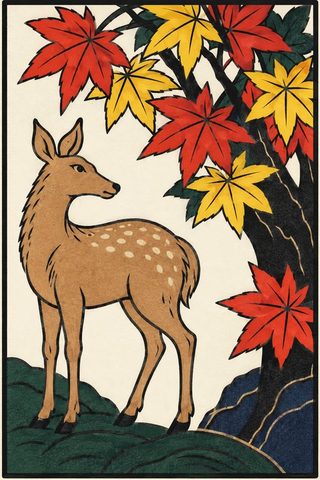 10月 紅葉に鹿の札