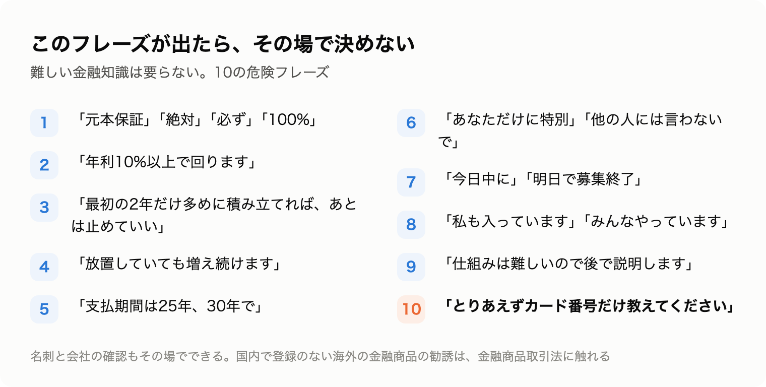 その場で決めてはいけない10の危険フレーズの図