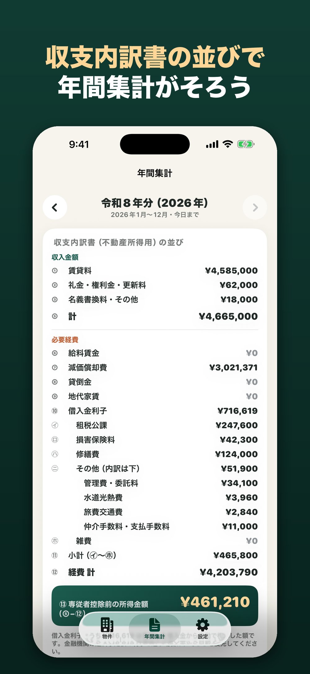 年間集計の画面