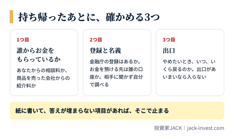 持ち帰ったあとに、確かめる3つ